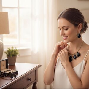 Black & Gold Statement Jewelry Bundle – Necklace, Earrings & 4 Bracelets